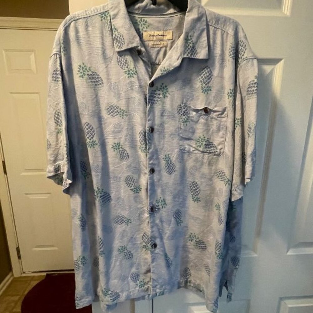 Tommy Bahama silk pineapple print short sleeve mens button down shirt XXL EUC